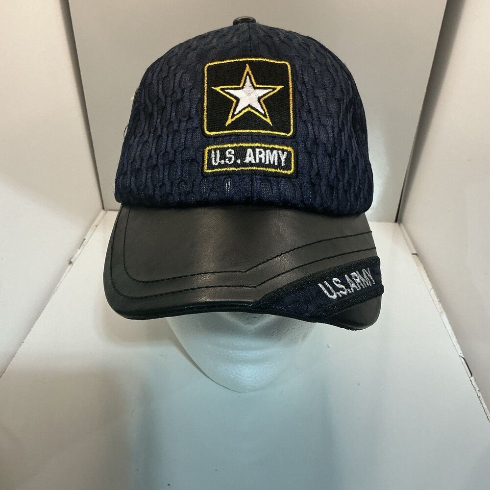 US Army NY TOP Navy Blue Cable Knit Cap Black Bill New With Tags Military